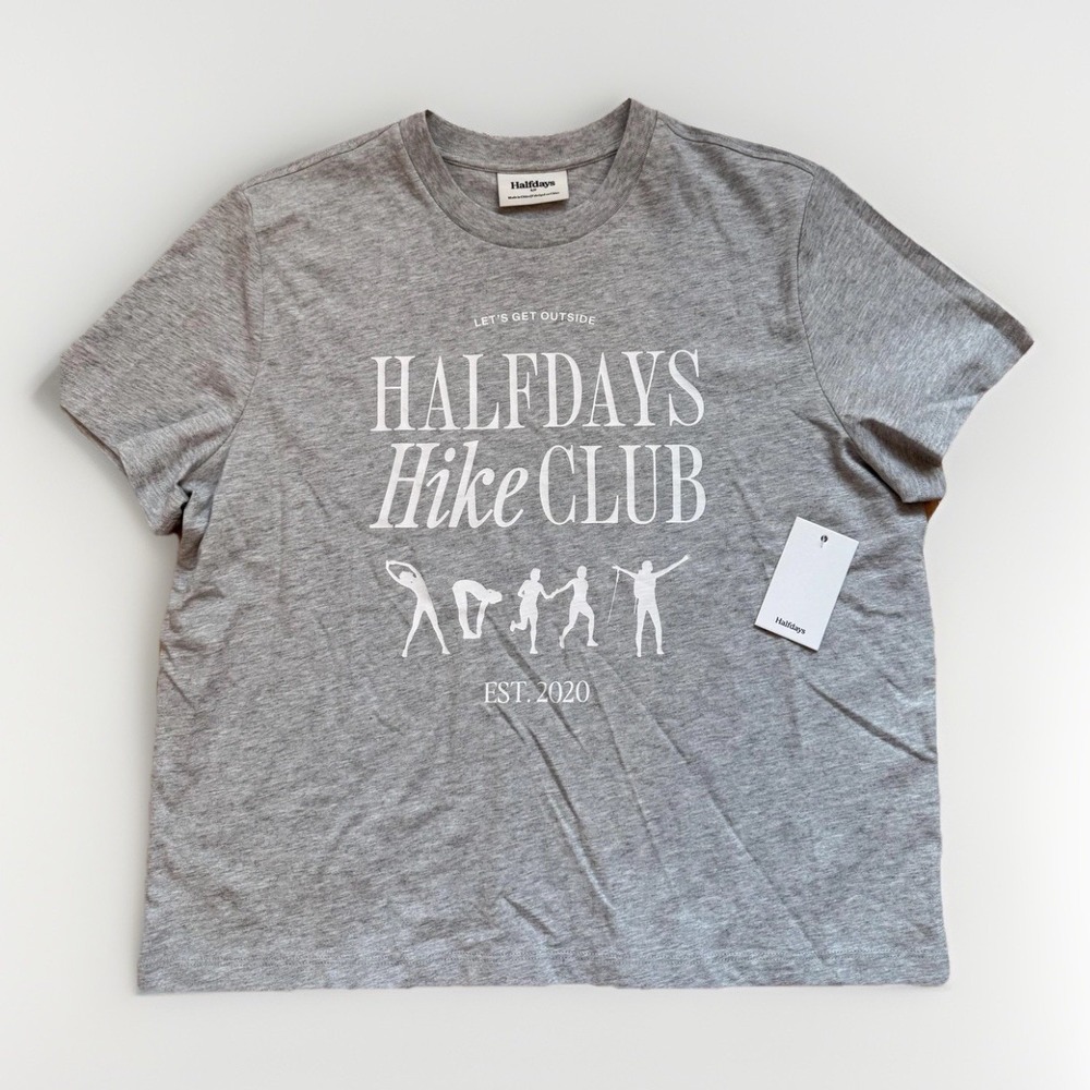 Halfdays Shirt Womens Small Heather Grey Hike Club Graphic Tee Soft Cotton NWT - Picture 1 of 13